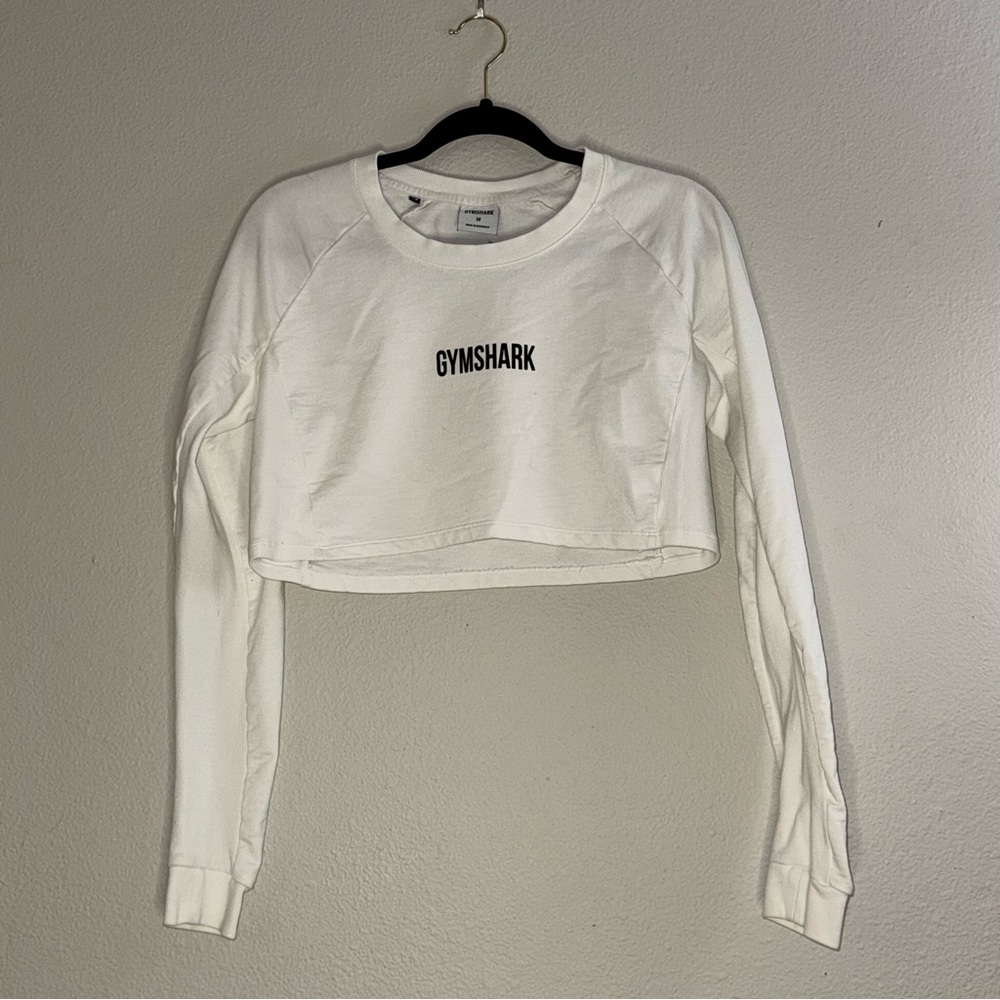 Gymshark White Cropped Crewneck Long Sleeve with Black Logo